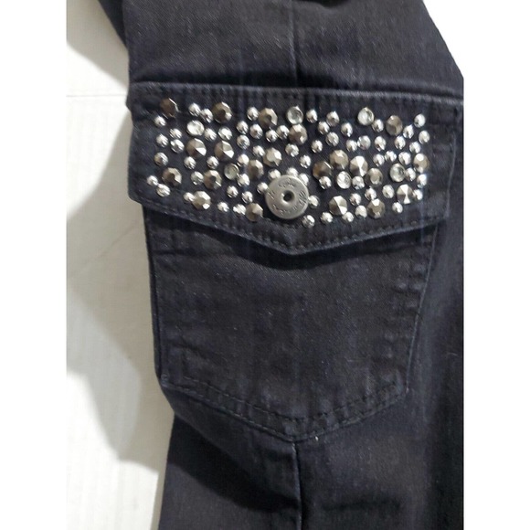 DG2 by Diane Gilman M/Tall Silver Beading Stretch Elastic Waist Black Jeans - Picture 6 of 12